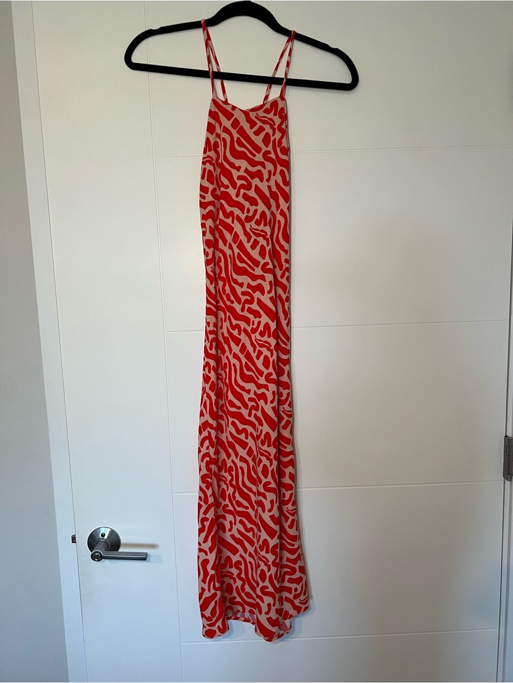 Red Abstract Print Slip Maxi Dress